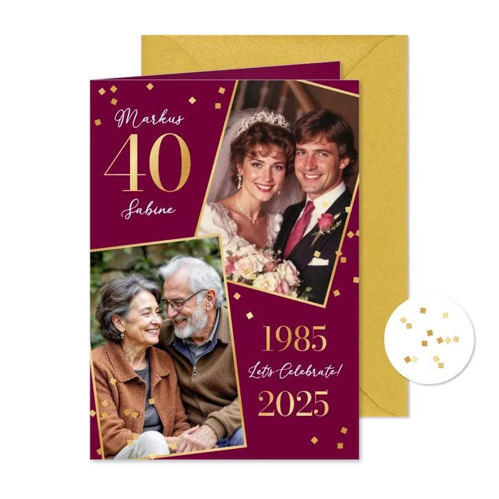 Jubiläum 40. Hochzeitstag Fotocollage goldenes Konfetti