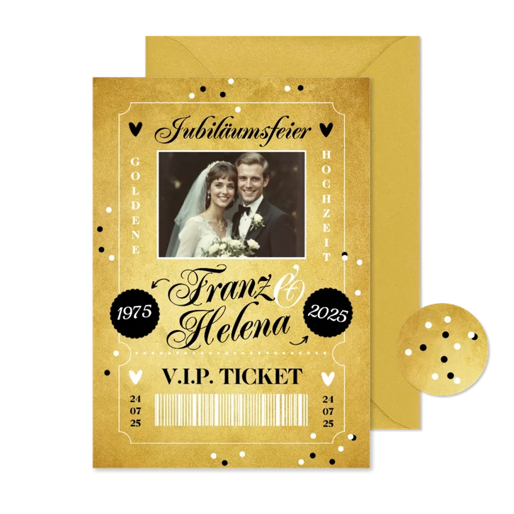 Jubiläum Einladungskarte mit Foto goldene Hochzeit Ticket