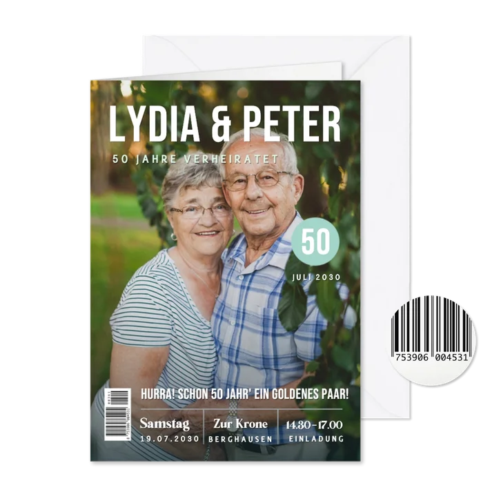 Jubiläumseinladung Zeitschrift 50. Hochzeitstag Foto