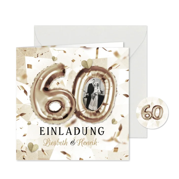 Jubiläumskarte Einladung 60. Hochzeitstag Folienballons