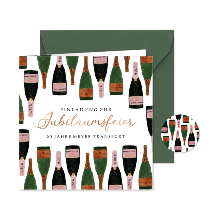 Jubiläumskarte Firma Champagnerflaschen