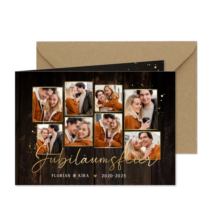 Jubiläumskarte Fotocollage Holzoptik 5. Hochzeitstag