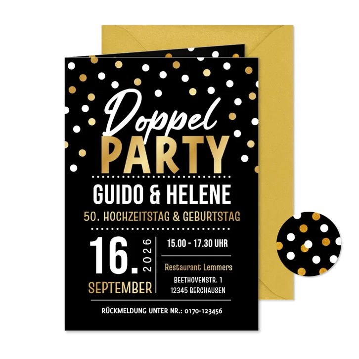Jubiläumskarte Hochzeitstag und Geburtstag Doppelparty