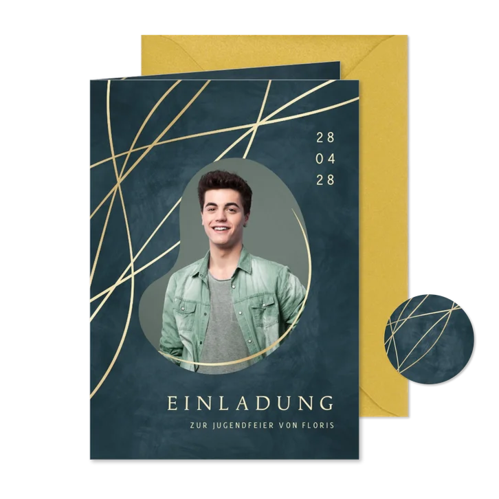 Jugendfeier Einladungskarte blau Foto & organische Linien