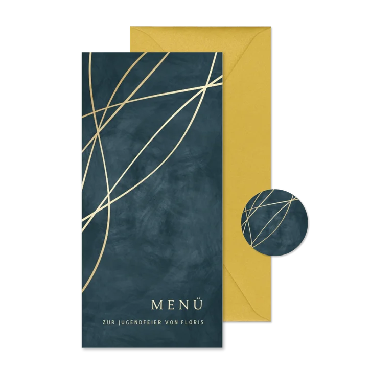 Jugendfeier Menükarte blau organische Linien