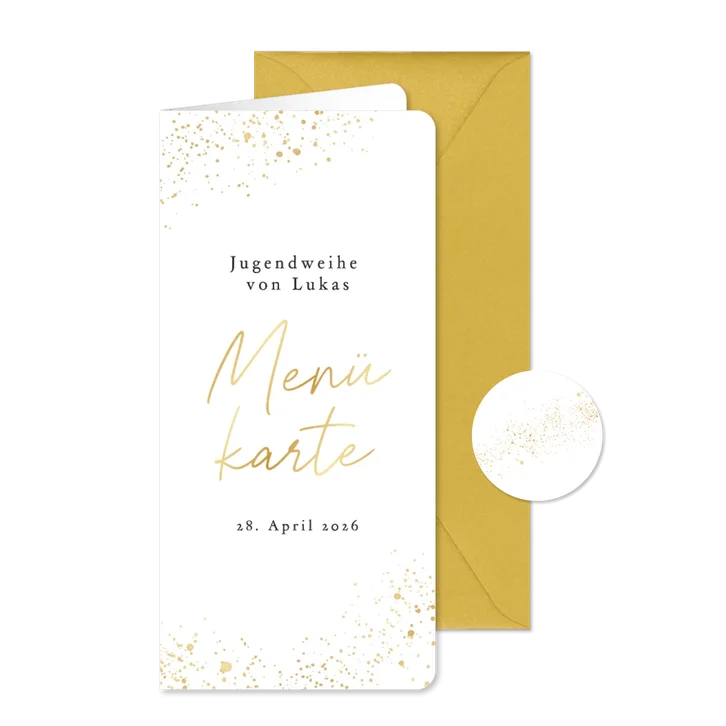 Jugendweihe Menükarte Goldschrift & Sprenkel