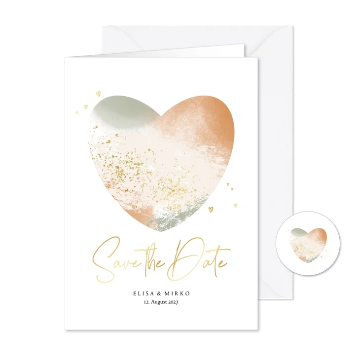 Karte Hochzeitstermin Save-the-Date Aquarell-Herz