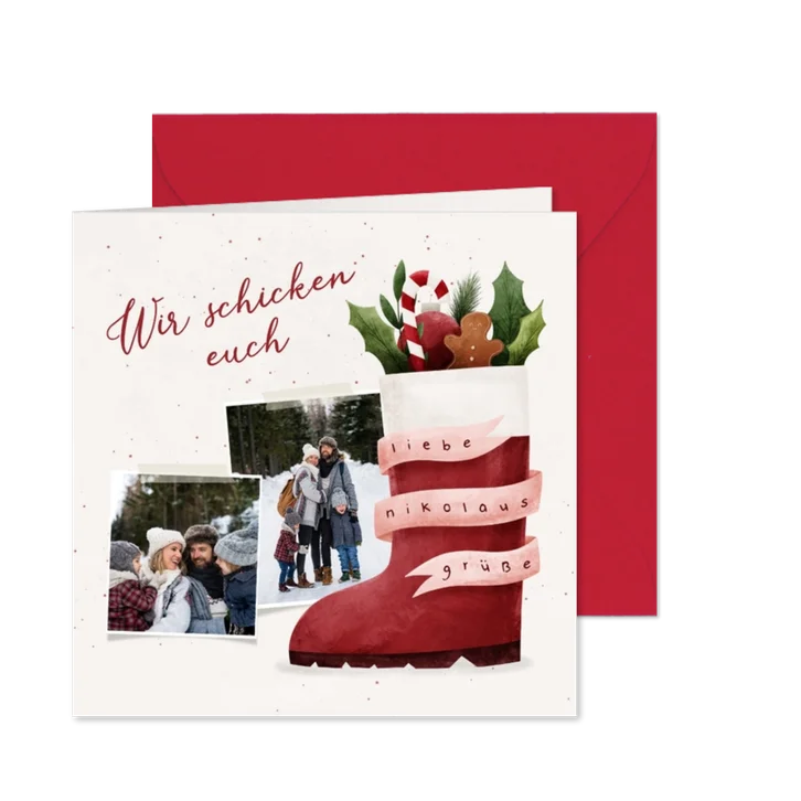 Karte Nikolausgrüße mit Fotos und Nikolausstiefel