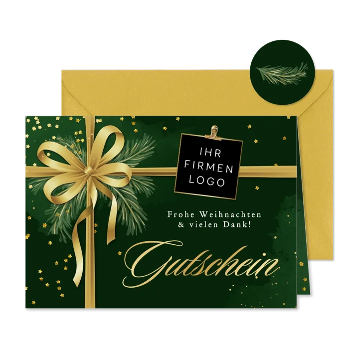 Karte Weihnachtsgutschein Goldschrift mit Schleife