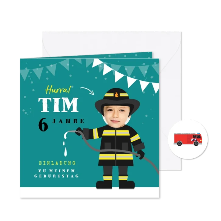 Kindergeburtstag-Einladung Feuerwehrmann 6 Jahre