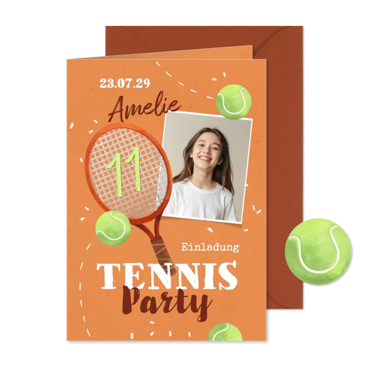 Kindergeburtstag Einladung Tennis mit Foto