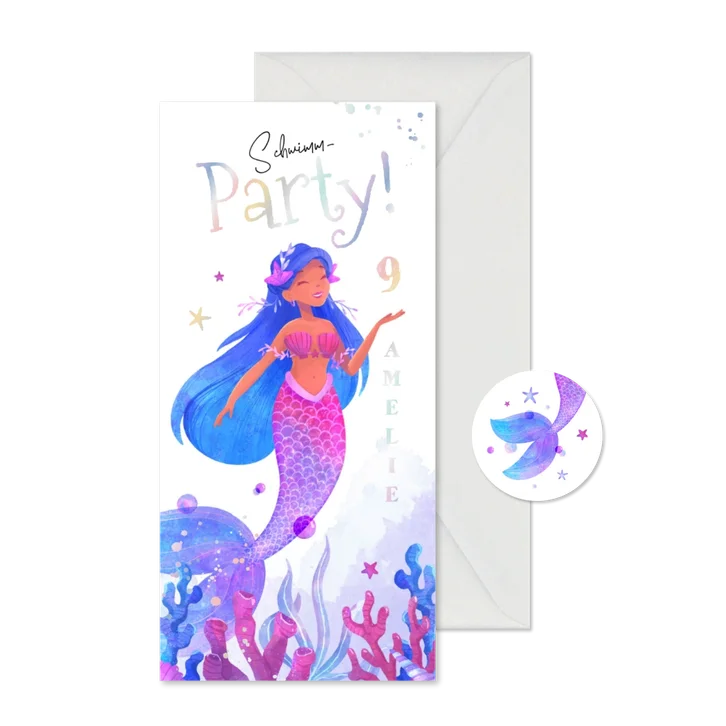 Kindergeburtstagseinladung mit Meerjungrfau 9 Jahre