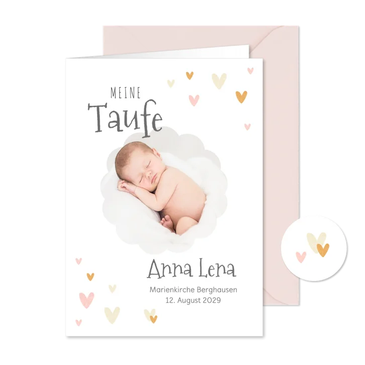 Kirchenheft Taufe Foto und kleine Herzen