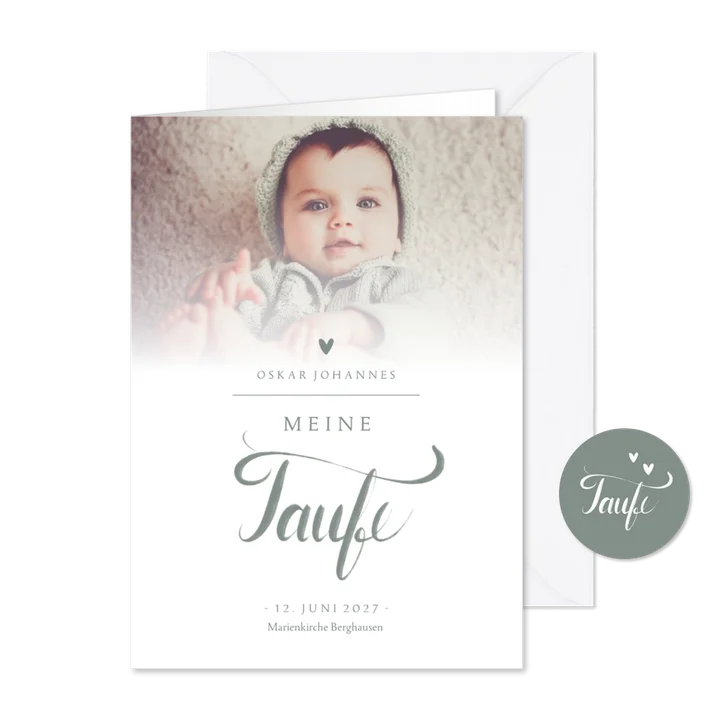 Kirchenheft Taufe Foto & Schreibschrift graugrün