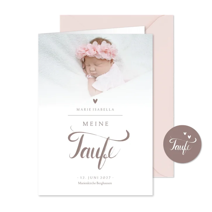 Kirchenheft Taufe Foto & Schreibschrift rosé