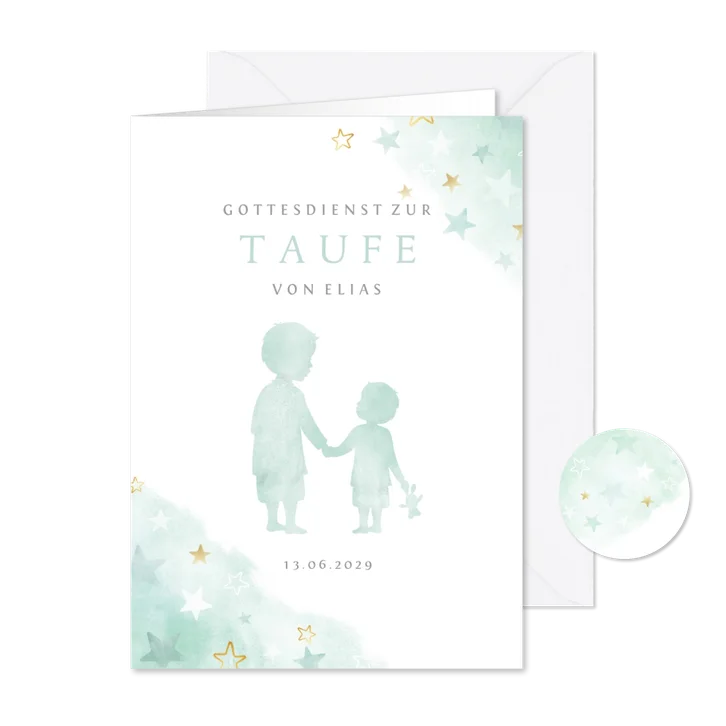 Kirchenheft Taufe mint-grün großer und kleiner Bruder