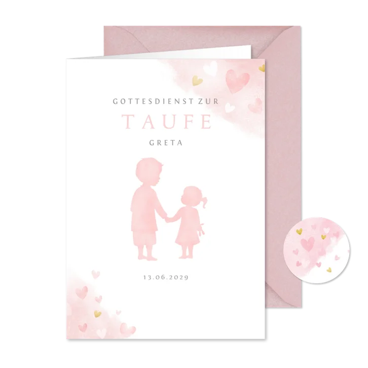 Kirchenheft Taufe rosa großer Bruder und kleine Schwester