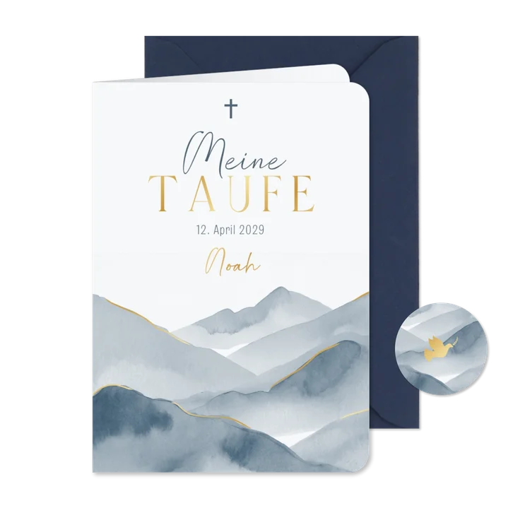 Kirchenheft zur Taufe blaue Berge Aquarell