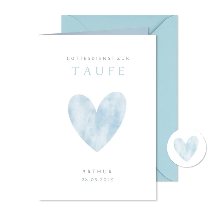 Kirchenheft zur Taufe Herz blaues Aquarell