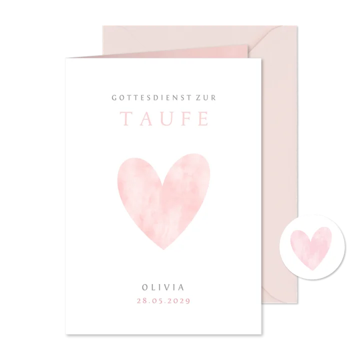 Kirchenheft zur Taufe Herz rosa Aquarell