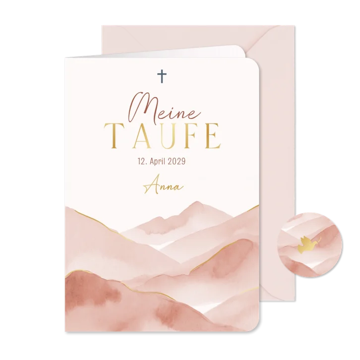 Kirchenheft zur Taufe rosa Berge Aquarell
