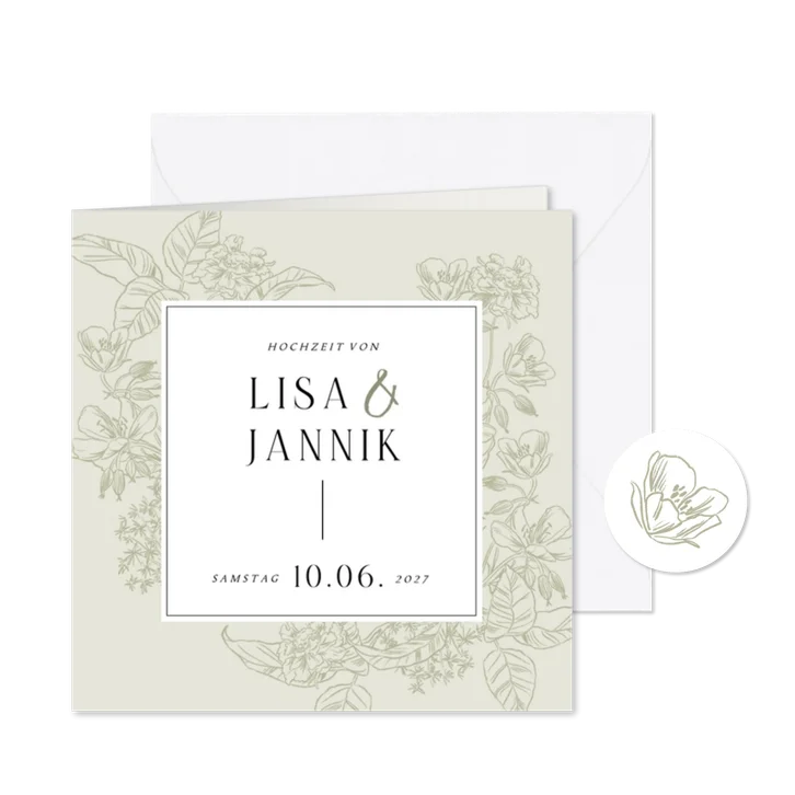 Klassische Hochzeitseinladung Blumendekor