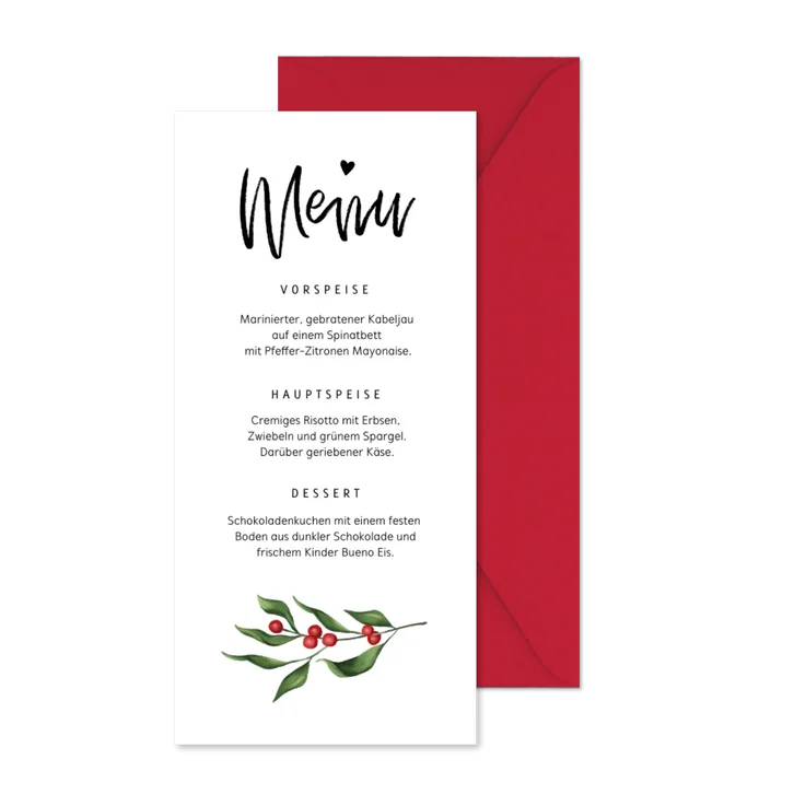 Klassische Menükarte zum Weihnachtsessen