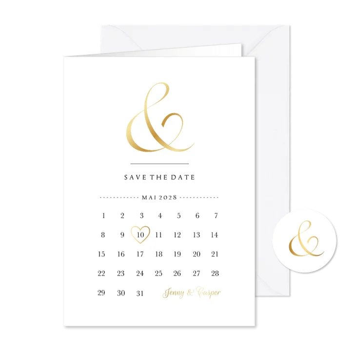 Klassische Save-the-Date-Karte zur Hochzeit gold Kalender