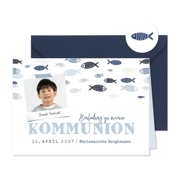 Kommunioneinladung kleine Fische & Foto