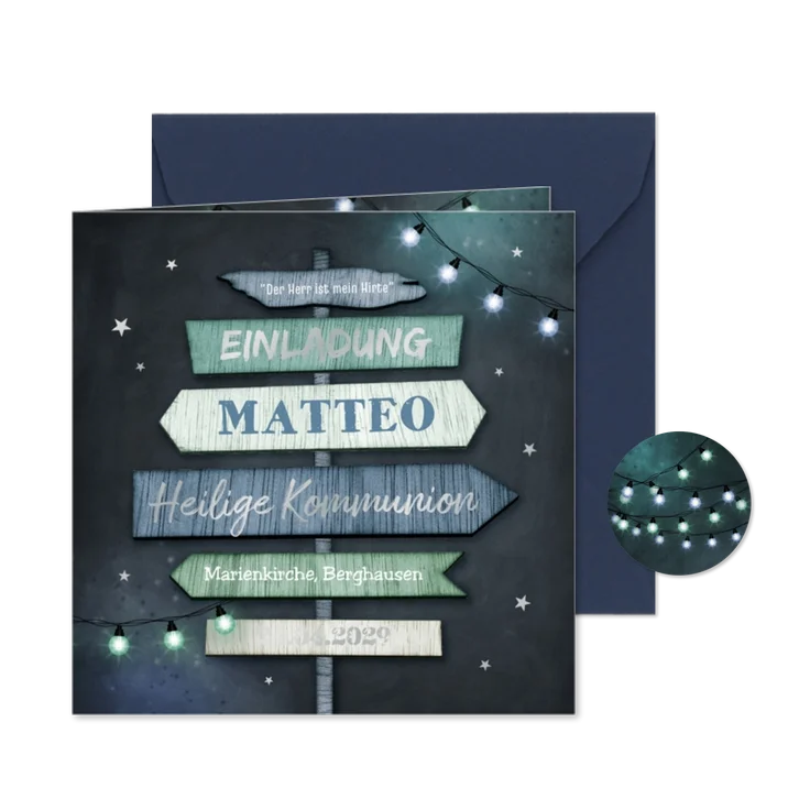 Kommunionseinladung Wegweiser Silberdruck