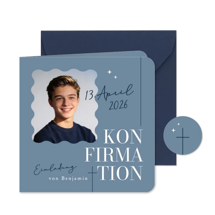 Konfirmation Einladungskarte Foto grafisches Kreuz