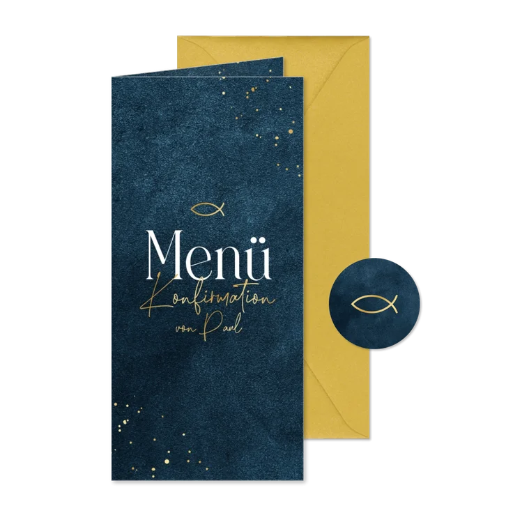 Konfirmations-Menükarte Goldschrift dunkelblau