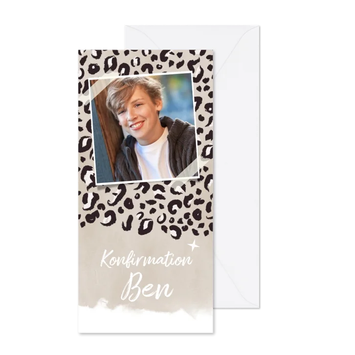Konfirmationseinladung Foto Tierprint beige