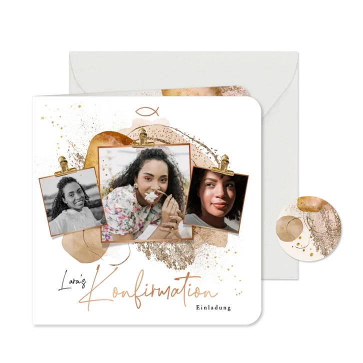 Konfirmationseinladung Fotocollage abstrakte Formen Aquarell