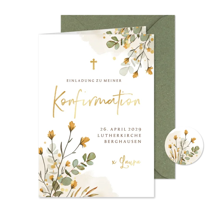 Konfirmationseinladung Wiesenblumen Aquarell
