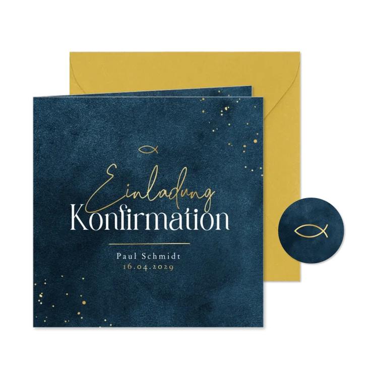 Konfirmationskarte Goldschrift dunkelblau