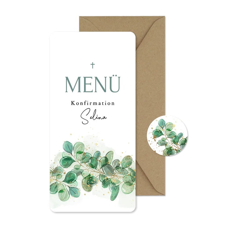 Konfirmationskarte Menü Eukalyptus Aquarell
