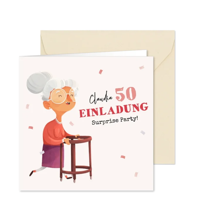 Lustige Geburtstagseinladung Oma mit Rollator