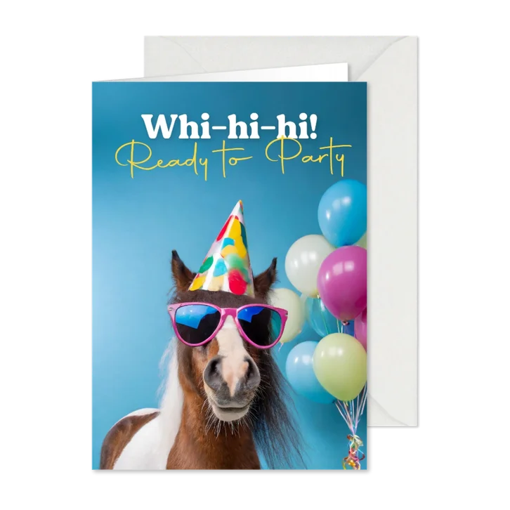 Lustige Kindergeburtstagseinladung Pferd mit Sonnenbrille