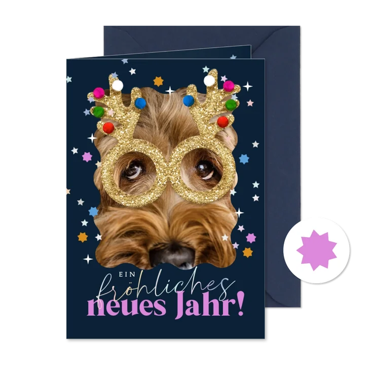 Lustige Neujahrsgrüße Foto, Brille & Sternchen