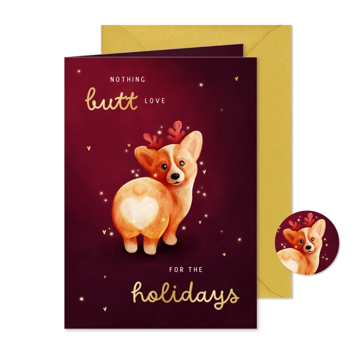 Lustige Weihnachtskarte Corgi Herz 'Nothing butt love'