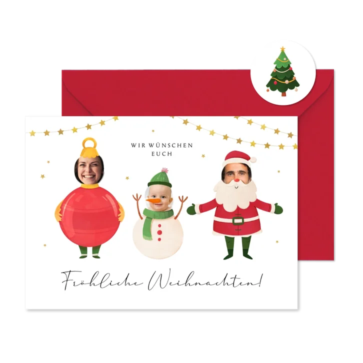 Lustige Weihnachtskarte Figuren mit Foto