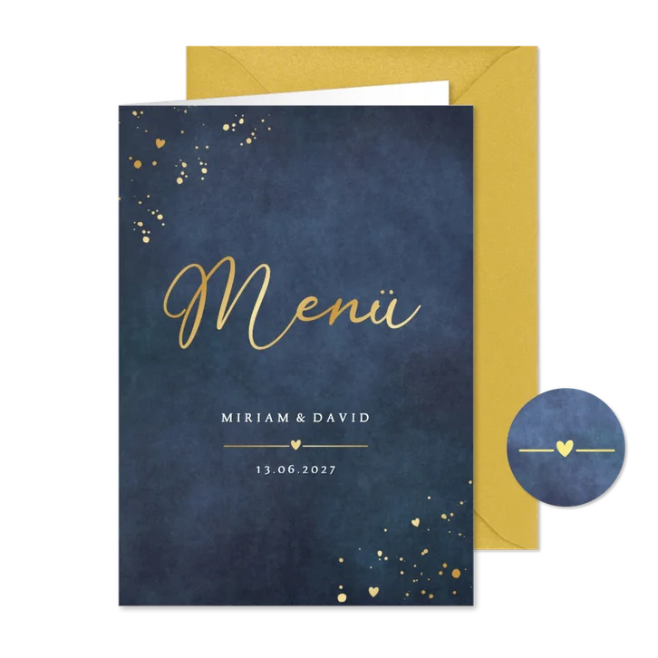 Menükarte Blau mit Gold