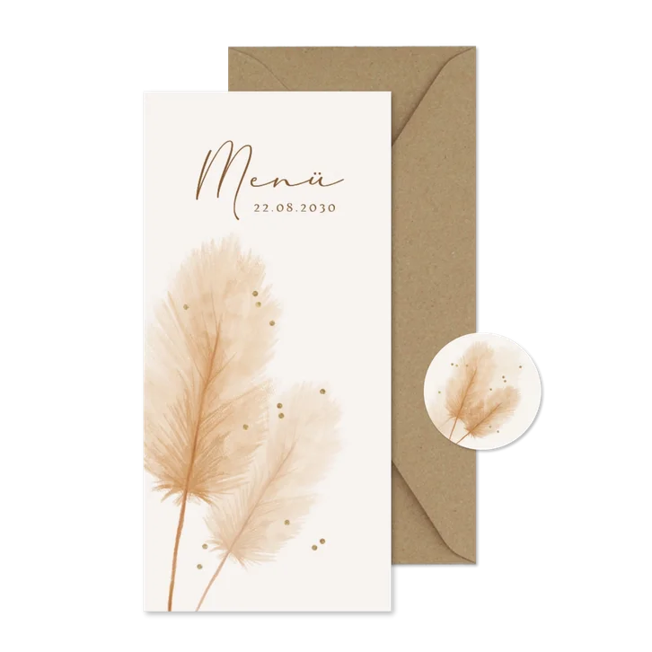 Menükarte Bohohochzeit Pampasgras Beige