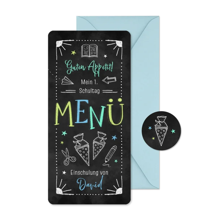 Menükarte Einschulung Kreide Doodles