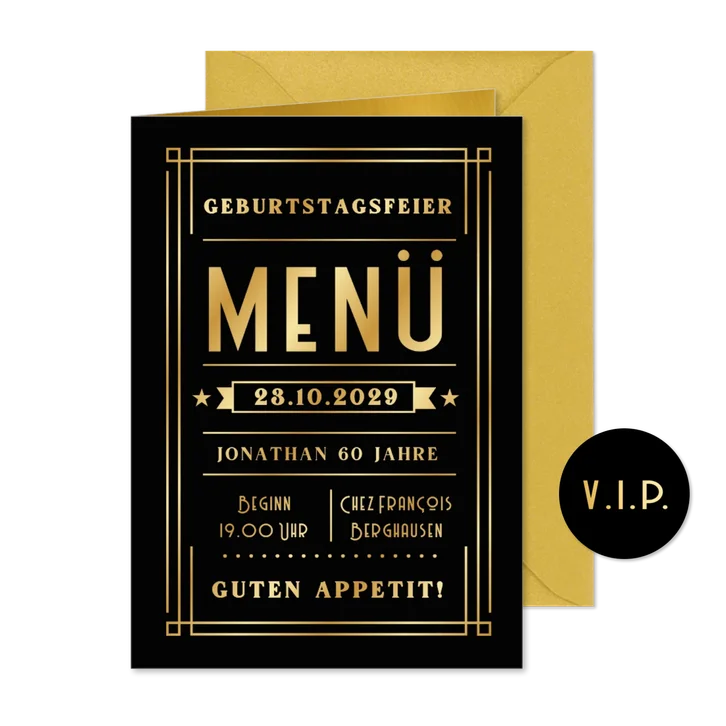 Menükarte Geburtstagseinladung Ticket VIP