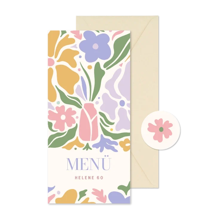Menükarte Geburtstagsfeier abstrakte Pastellblumen 