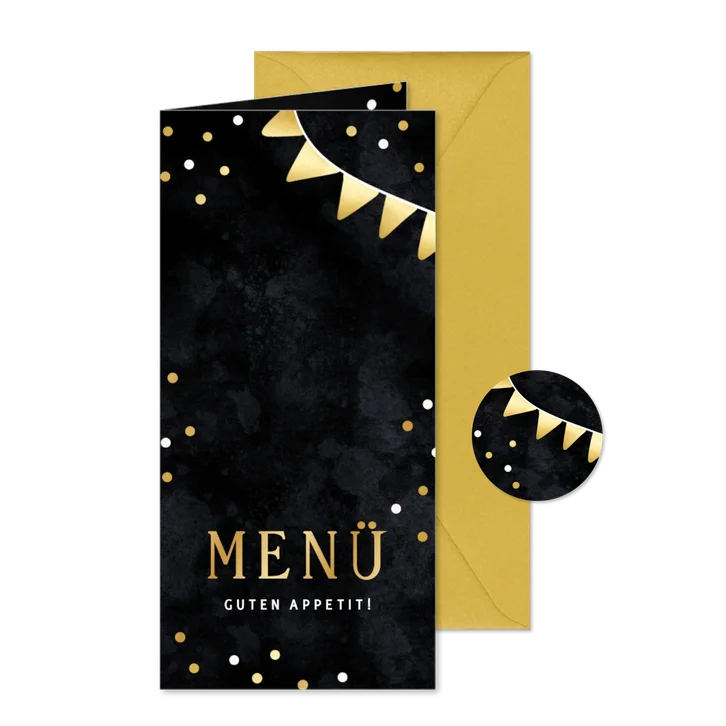 Menükarte Geburtstagsfeier goldene Fähnchen