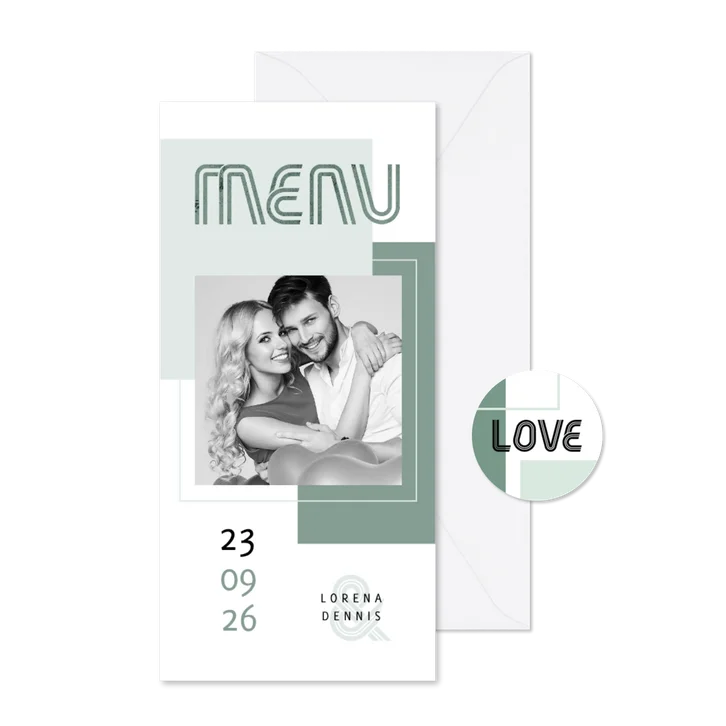 Menükarte Hochzeit Design abstrakt eigenes Foto