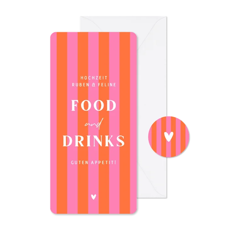 Menükarte Hochzeit gestreift in Colorblocking Rosa Orange